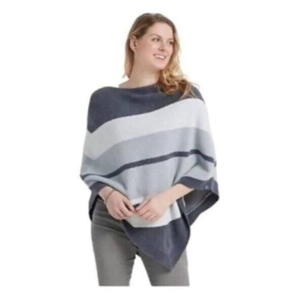 Barefoot Dreams Grey Striped Ocean Breeze Poncho